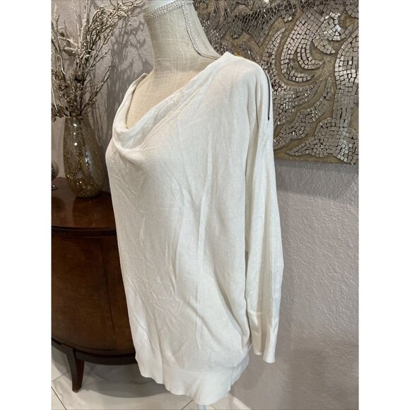 Michael Kors White Cowl Neck Sweater With Gold Zipper Accents Size M - Picture 3 of 6